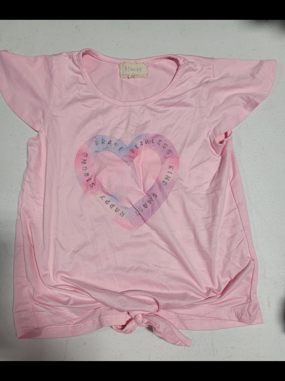 btween Pink Heart Graphic Short Sleeve Tee